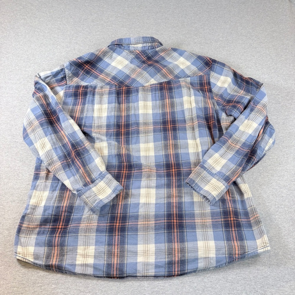 Roebuck & Co Flannel Shirt Mens XXL Blue Plaid Western Pearl Snap Cotton Rodeo - Picture 7 of 7